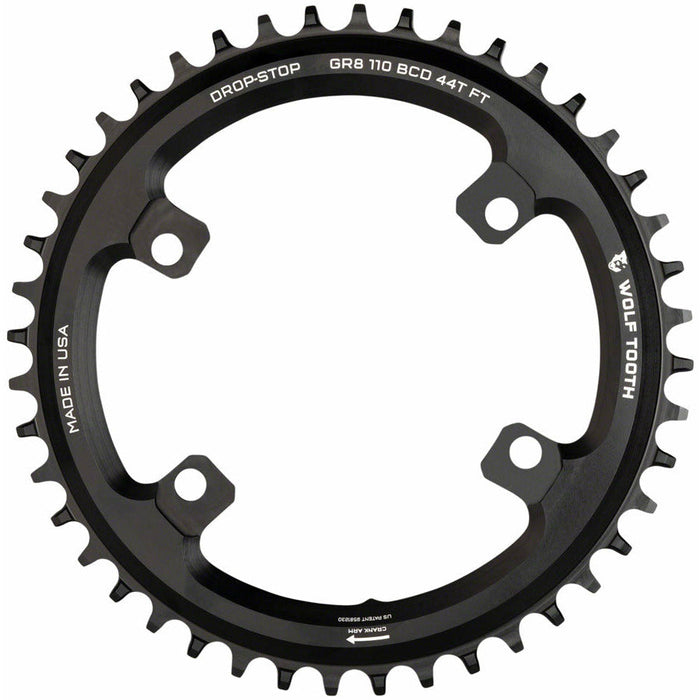 Wolf Tooth Shimano 110 Asymmetric BCD Chainring - 40t, 110 Asymmetric BCD, 4-Bolt, Drop-Stop Flattop, For Shimano GRX Cranks