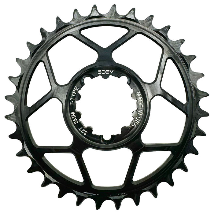 5Dev T-Type 3-Bolt Chainring 3mm Offset 34t Black